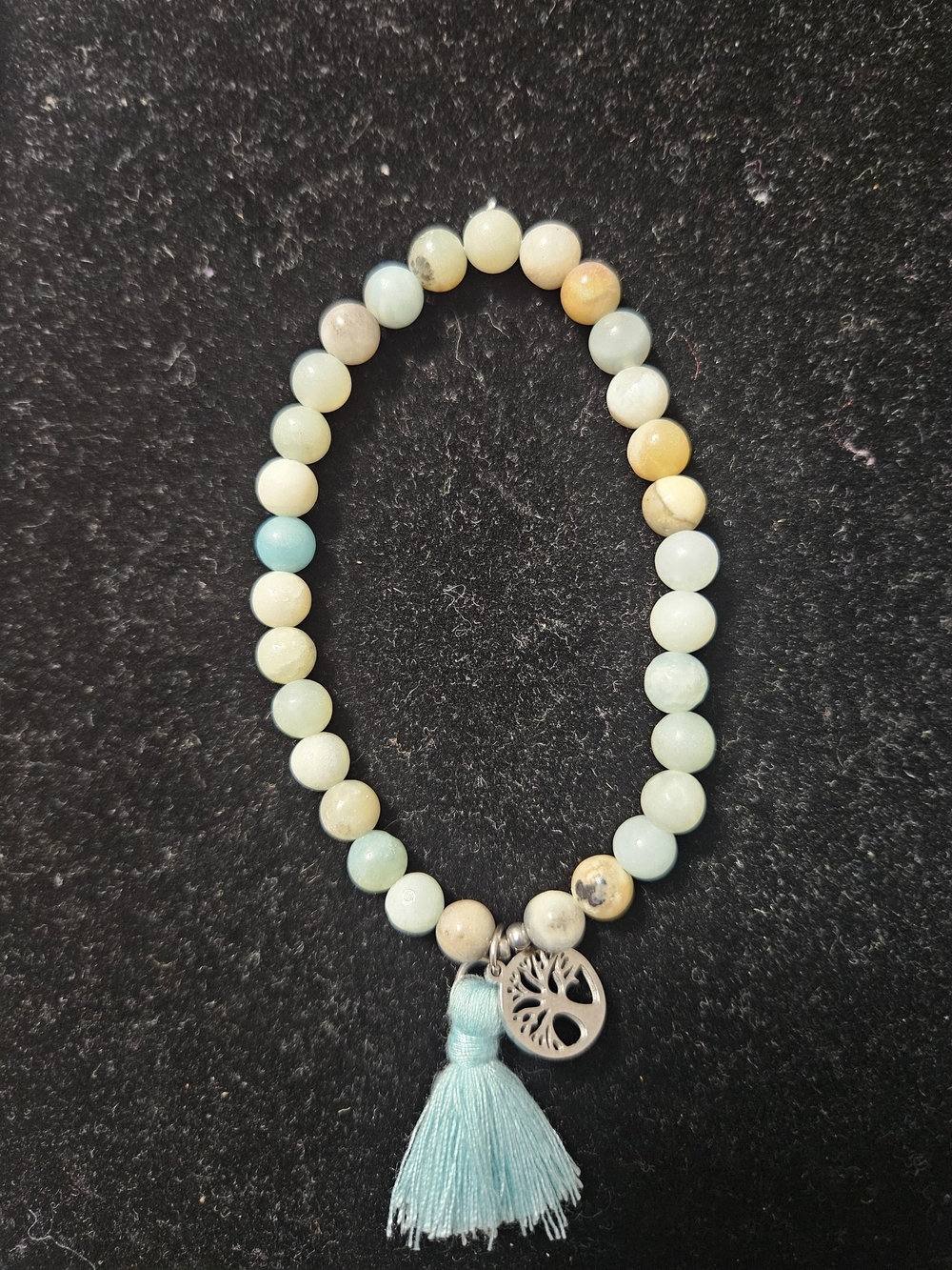 Tree of Life Amazonite Beaded Bracelet with Tassel - Light Aqua